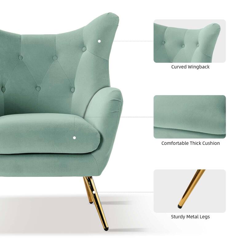 Eusebio Modern Velvet Accent Chair with Tufted Wingback for Living Room Set of 2 by HULALA HOME