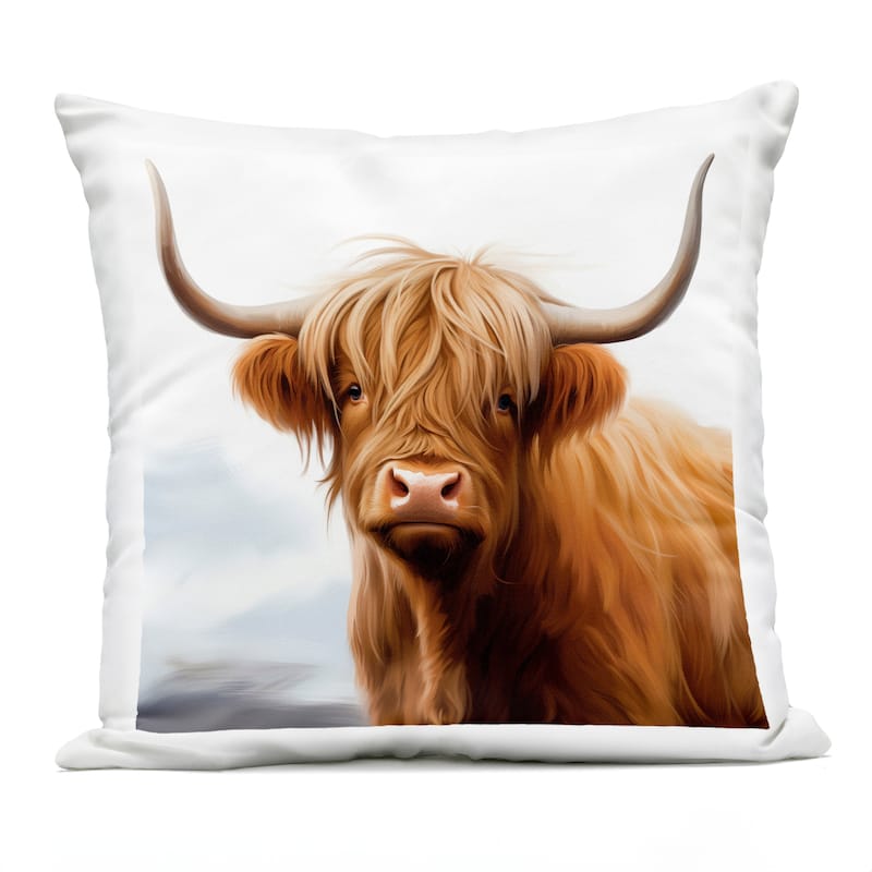 Stupell Long Horn Highland Cow Portrait Printed Outdoor Throw Pillow Design by Heidi Kuntz - Accent - Polyester - Brown - Single