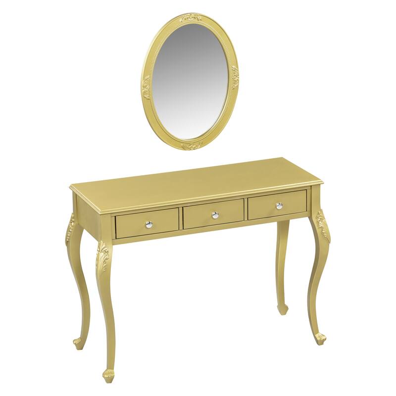 3-Drawer Makeup Vanity Table and Oval Mirror Set for Bedroom