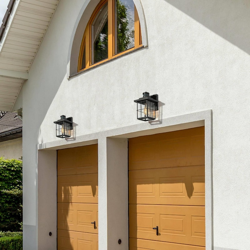Bern Dusk to Dawn Set of 2 Black Motion Sensor Outdoor Wall Lantern Exterior Sconce - L 7.1"* W 7.7"* H 10.6"