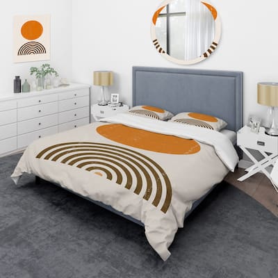 Designart 'Abstract Minimal Orange Sun and Rainbow I' Modern Duvet Cover Set