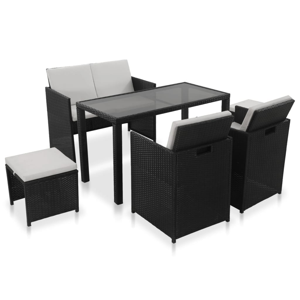 Vidaxl 6 Piece Outdoor Dining Set With Cushions Poly Rattan Black Chair Table Overstock 28431309