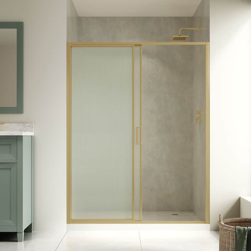 Stanford Sliding Clear Alcove Shower Door - 60" - Clear Fluted - Gold