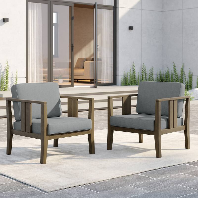 Outdoor Teak Solid Wood Patio Furniture Set Loveseat Armchair Table Collection - Two Accent Chairs - Naturalframe-Grey