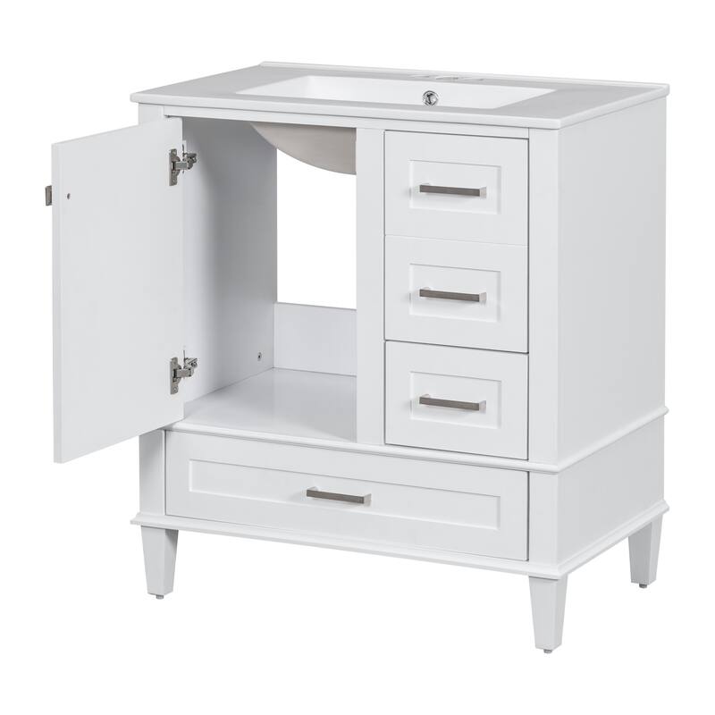 White 30" Bathroom Vanity Storage Cabinet w/ Ceramic Sink Combo Set