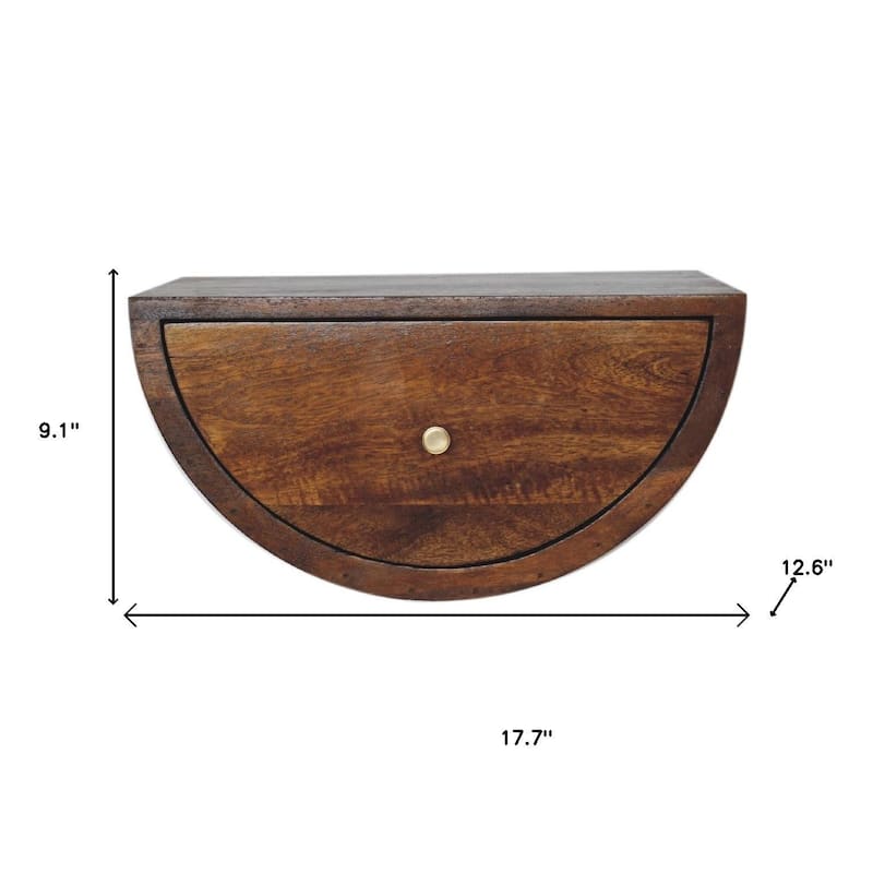 HomeRoots 18" Chestnut Solid Wood One Drawer Half Moon Floating Nightstand