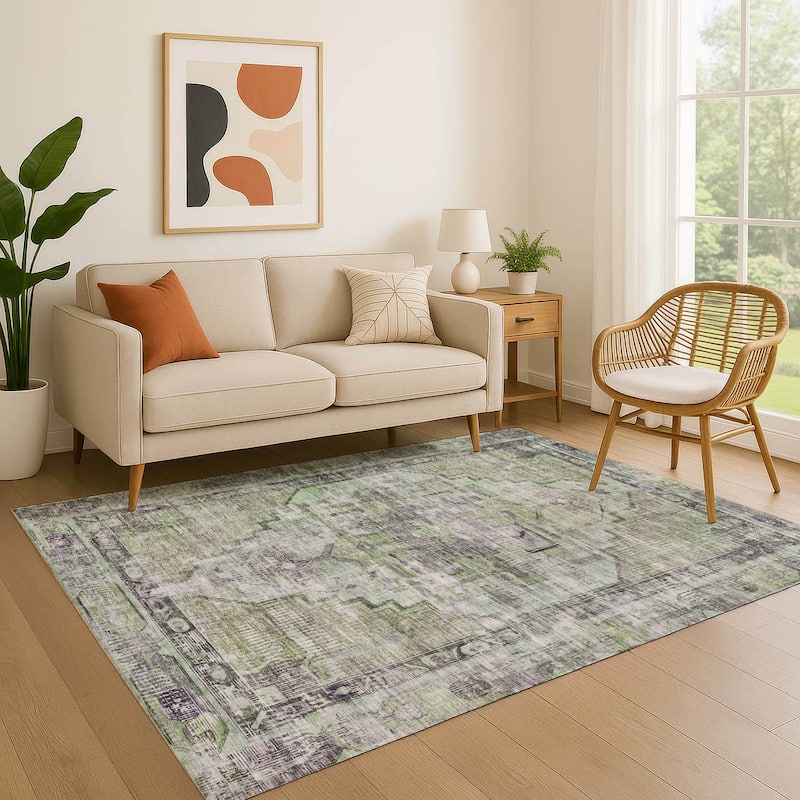 Premium Washable Super Soft Vintage Traditional Mayfield Rug - Aloe - 10' x 14'