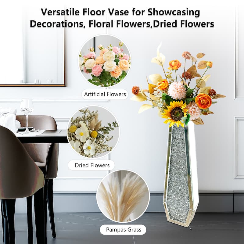 Tall Sparkling Crushed Diamond Floor Vase
