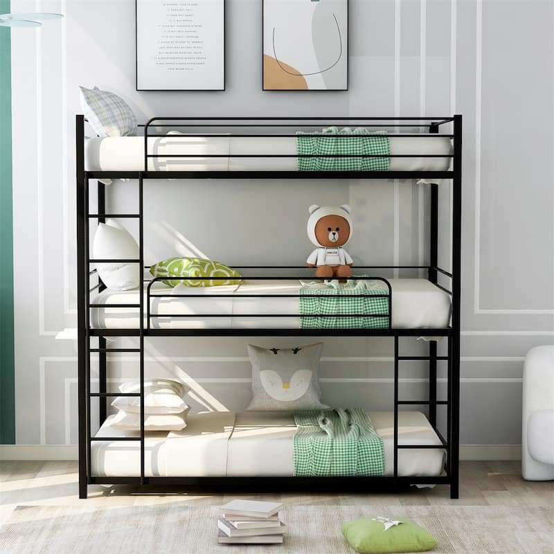 Merax Metal Twin Size Triple Bunk Bed - Black
