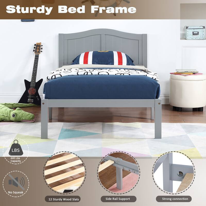 Twin Size Wooden Bed Frame with Headboard Modern Minimalistic Design
