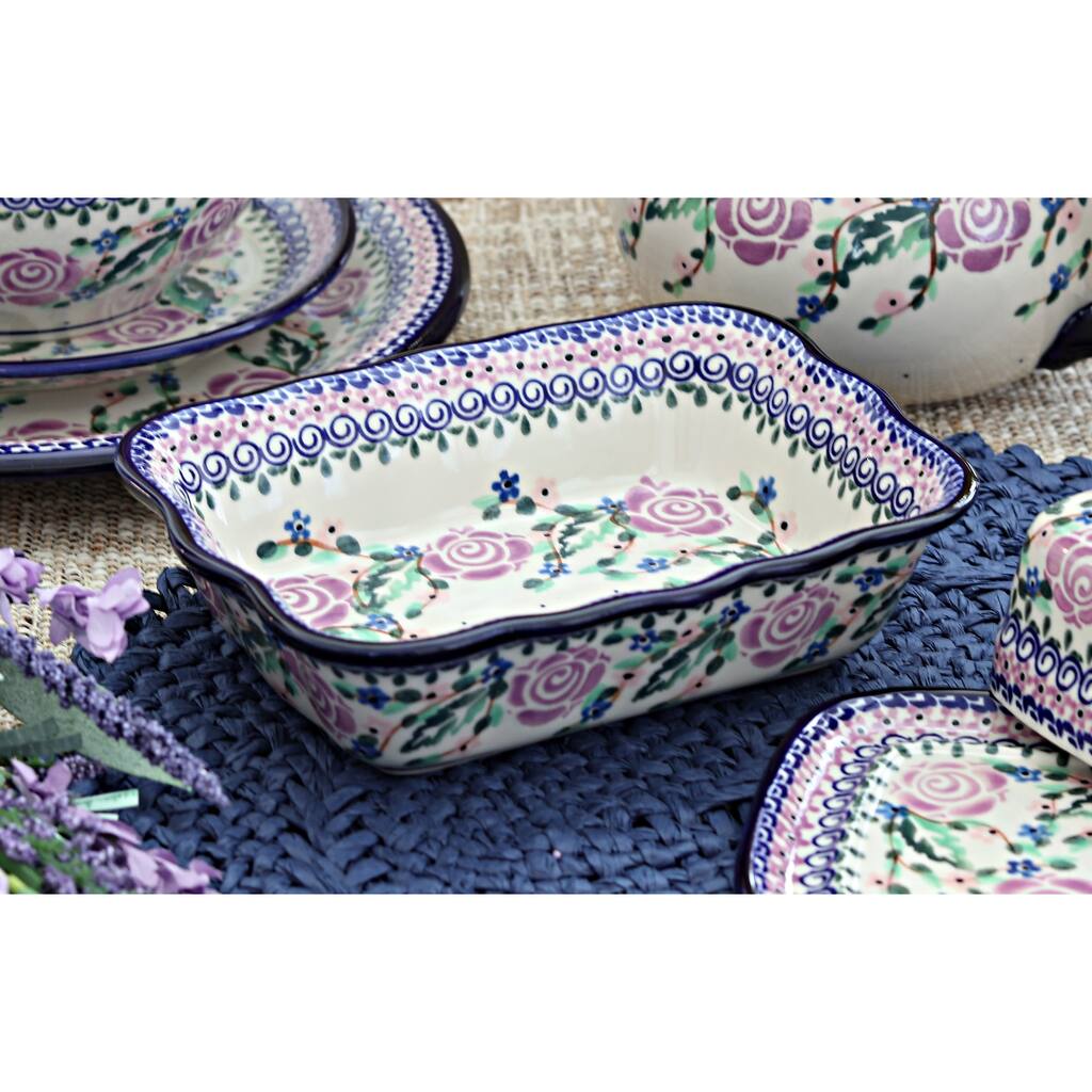Blue Rose Polish Pottery 1106 Millena Wavy Rectangular Baker