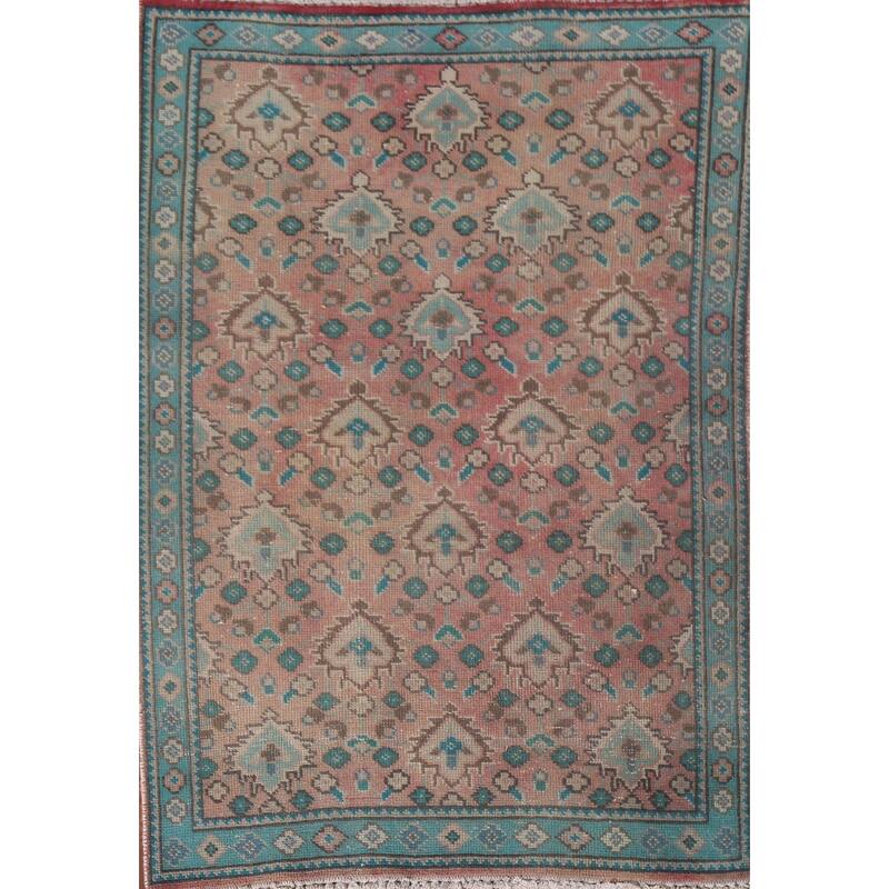 Hand Knotted Oriental 100% Wool Carpet Traditional All-Over Pink Tabriz Area Rug - 4' 7'' X 3' 1''