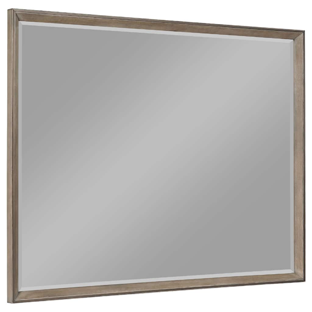 Lyni Dresser Mirror, Washed Oak Gray Wood Frame, Rectangular 40 Inch - Oak Gray, Brass