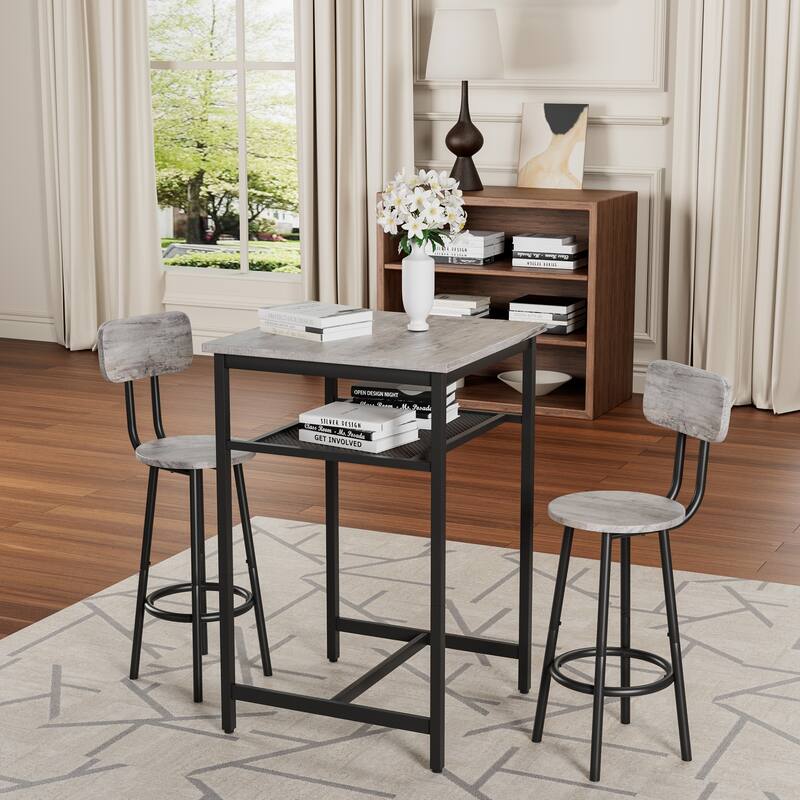 3-Piece Bar table set,equipped with 2 bar stools, with backrest and partition
