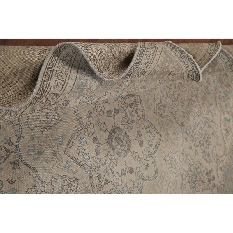 Hand Knotted Oriental 100% Wool Carpet Traditional Floral Beige & Ivories Tabriz Area Rug - 12' 6'' X 9' 10''