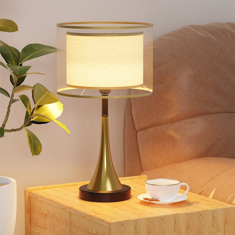 Mid-century Vintage Nightstand Table Lamp Gold Accents Base Bedside Desk Reading Light