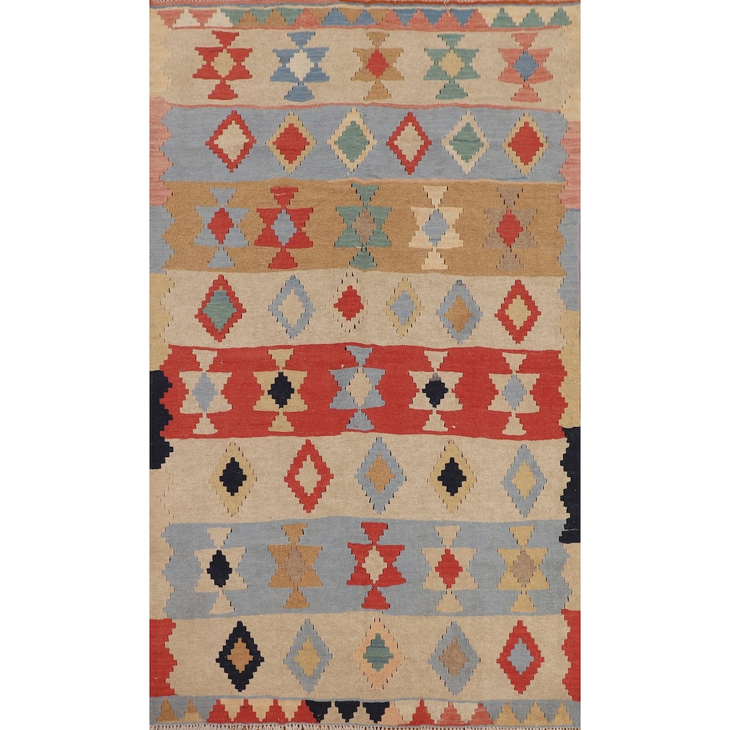 Striped Geometric Kilim Persian Vintage Area Rug Flatweave Wool Carpet - 4'8"x 7'10"