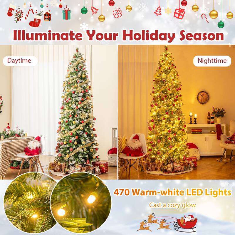 Gymax 9 FT Pre-Lit Artificial Christmas Tree w/ 1228 Frosted Tips 470 - 9ft