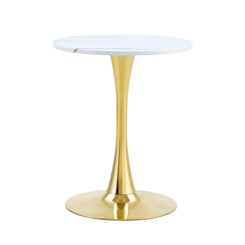 Round Dining Table, 23.6" Circle Tulip Table with Thickened Tabletop & Metal Pedestal