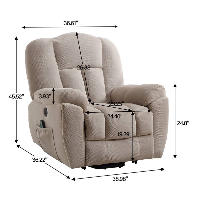 Senior-Friendly Electric Lift Recliner with Heat & 8-Point Massage, USB Charging, Side Storage Pockets, and Durable Upholstery