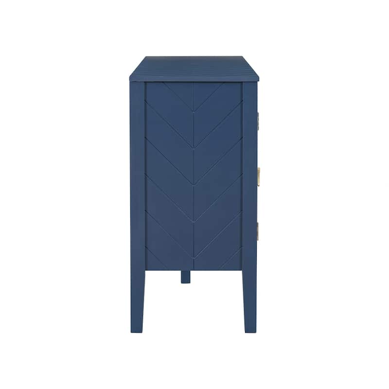 63-Inch Four-Door Sideboard - Geometric Patterned Design with Vintage Metal Handles, Narrow Entryway Table for Living Room