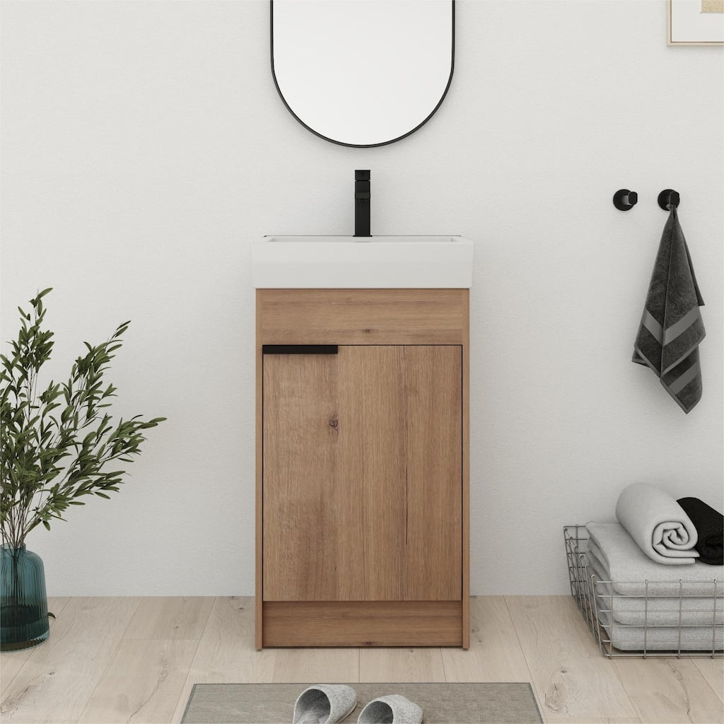 Bathroom Vanity With Sink In 16/18 Inch, Freestanding Bathroom Vanity With Soft Close Door