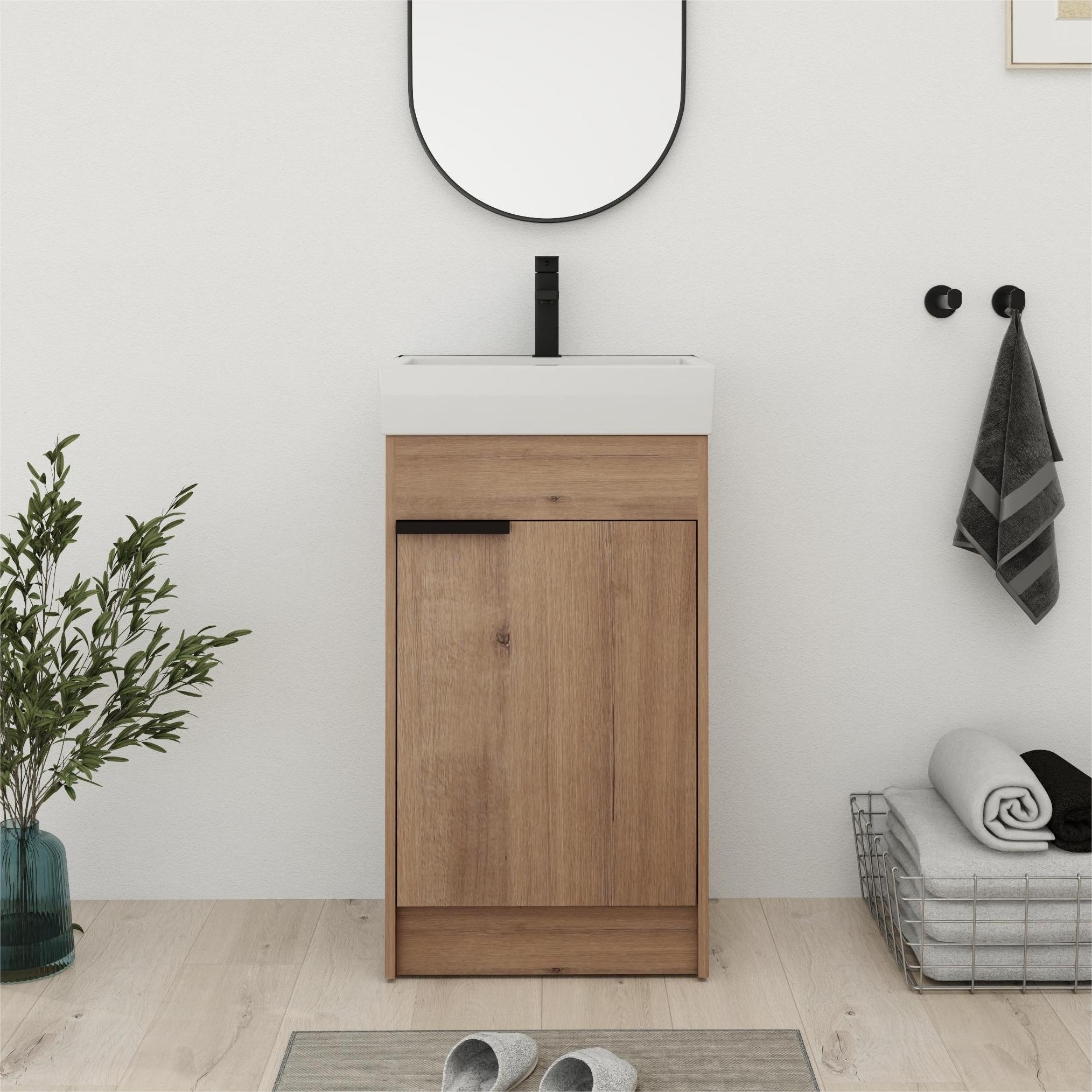 Bathroom Vanity With Sink In 16/18 Inch, Freestanding Bathroom Vanity With Soft Close Door