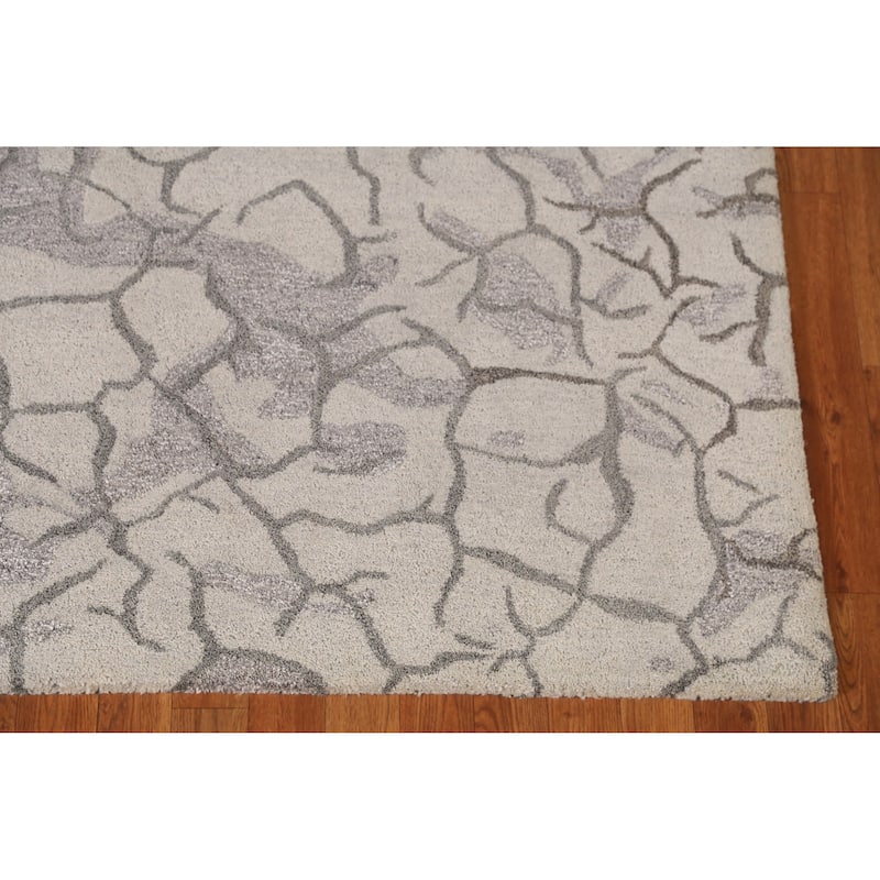 Abstract Modern Indian Area Rug Handmade Beige Wool Carpet - 5'3" x 7'7"