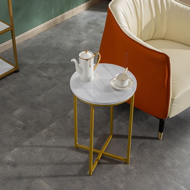Simple Living Room Round Side Table End Table Marble White