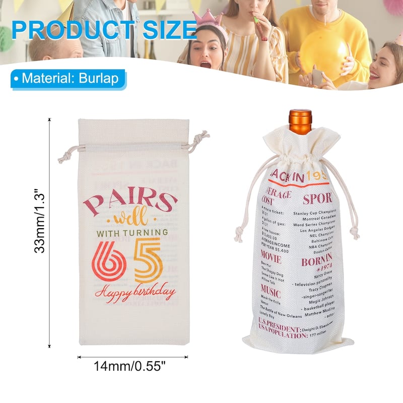 Happy Birthday Gifts Wine Bag for Women Men, Beige - 65th