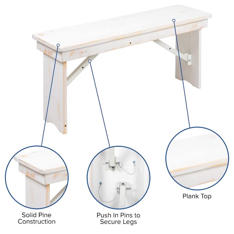 8' x 40" Antique Rustic Folding Farm Table and Four Bench Set