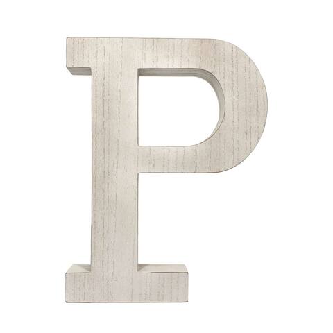 16" Distressed White Wash Wooden Initial Letter P Sculpture - 15.8" x 12.3" x 2.3"