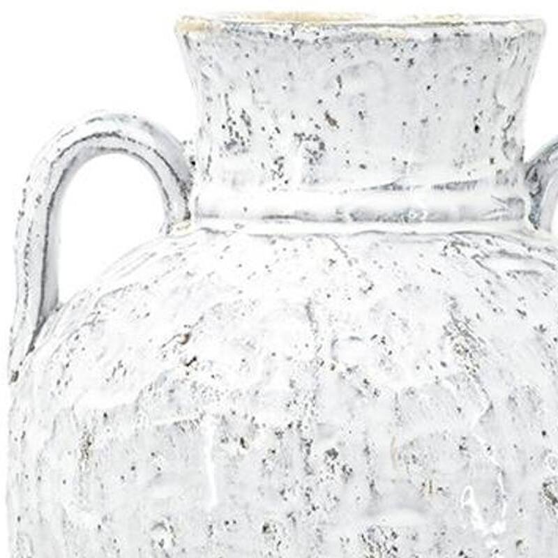 16" Beige And Ivory Amphora Terracotta Urn - 8.70