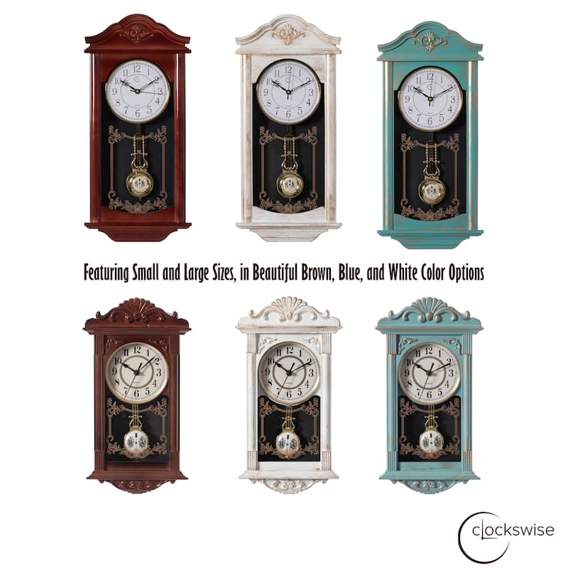 Clockswise Vintage Grandfather Wood-Looking Plastic Pendulum Decorative Battery-Operated Wall Clock Brown, for Home Decor