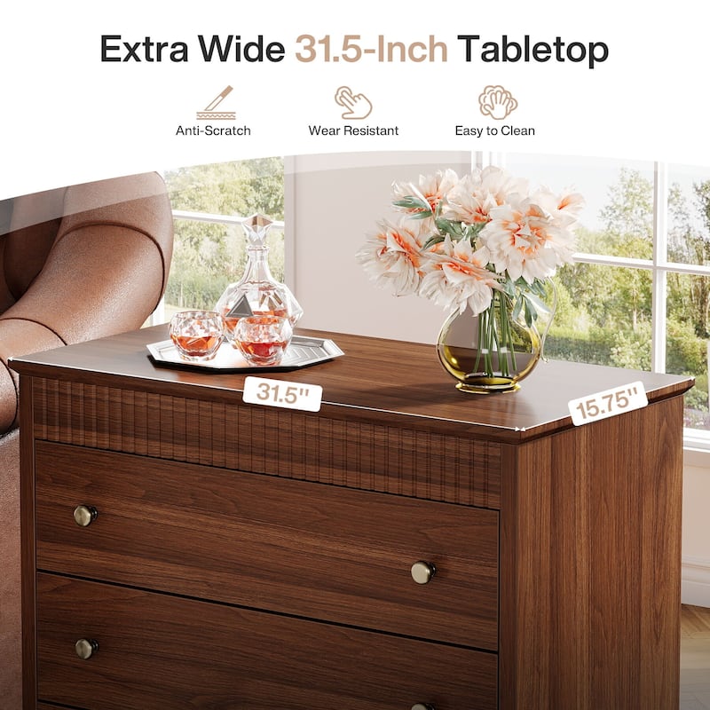 Nightstand with 3 Drawers, 31.5" Bedside Table with Mental Handles