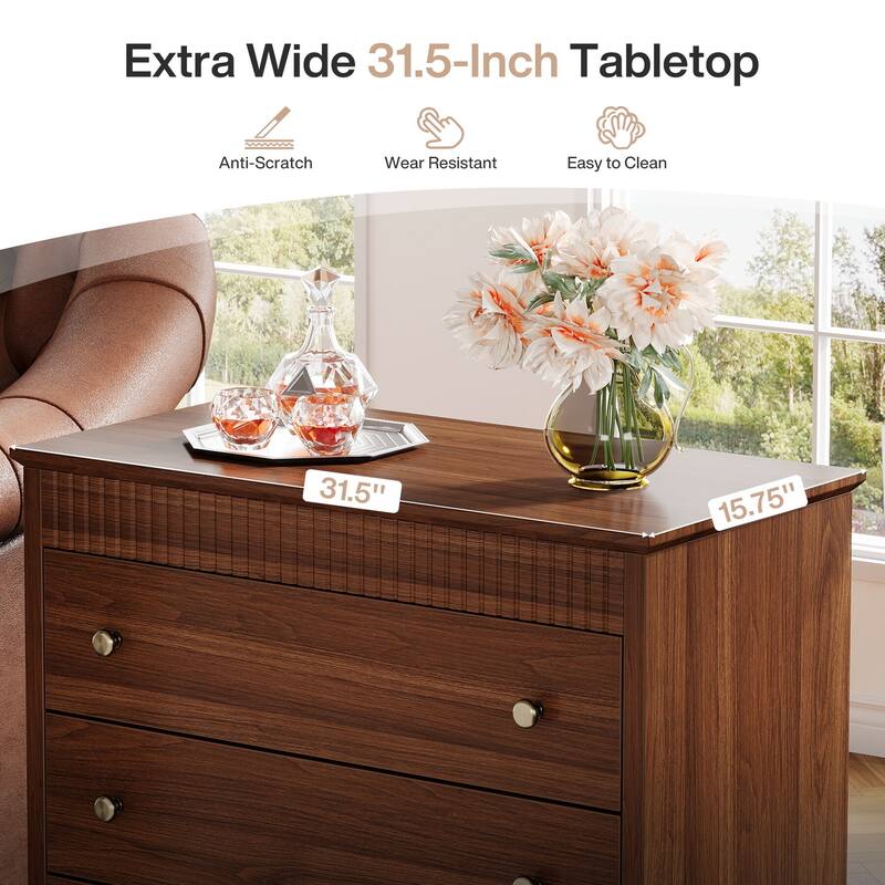 Nightstand with 3 Drawers, 31.5" Oversized Farmhouse Bedside Table