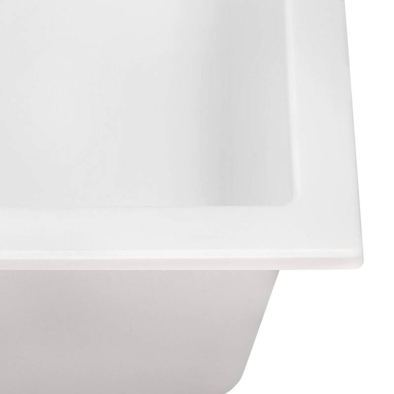 Ruvati 33-inch Drop-in Topmount Workstation 50/50 Double Bowl Granite Composite Quartz Kitchen Sink - Arctic White - RVG1343WH