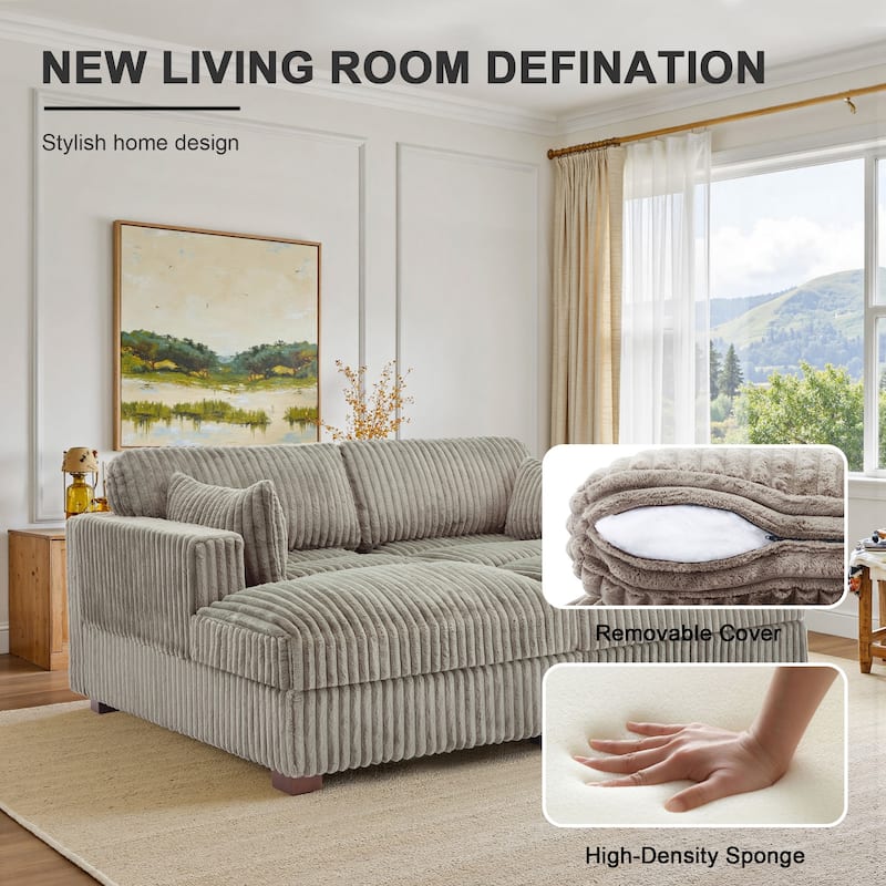 Modern Modular Flannel Fabric Upholstered Sectional Sofa with Square Arm