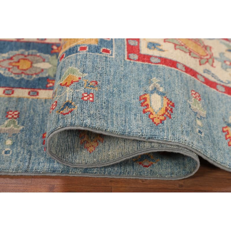 Garden Design Blue Kazak Oriental Area Rug Handmade Wool Carpet - 3'11"x 6'0"