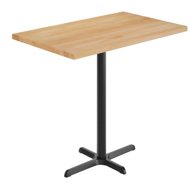 Rectangular Solid Wood Commercial Tabletop with 23.5" x 29.5" Bar Height X-Base - 30"W x 48"D x 42"H - Natural Top/Black Base