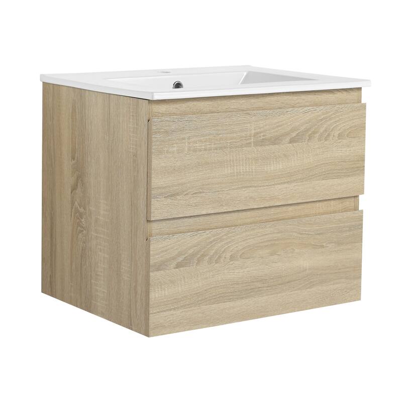 24-Inch Modern Bathroom Vanity with Ceramic Basin, Soft-Close Drawers, and Eco-Friendly Plywood Base - 24in L Plywood