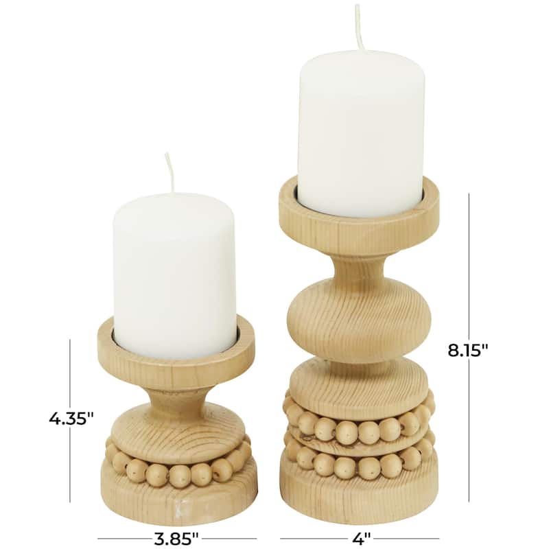 Wood Beaded Pillar Candle Holder - Set of 2 Brown or White - Roche River Decor