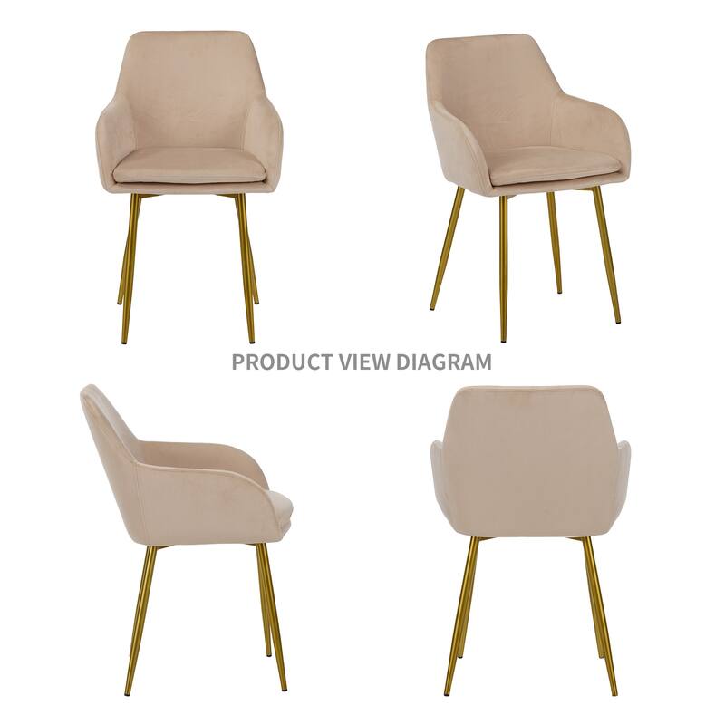 Velvet dining chair set, 2 pieces, dining chairs with gold metal legs, modern padded dining chairs suitable for dining rooms