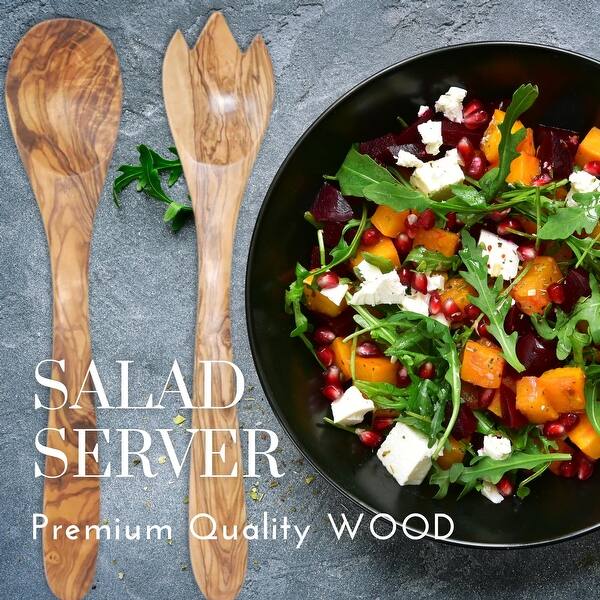 BeldiNest Handmade Olive Wood Utensil Set of 2 Salad Server (Spoon and