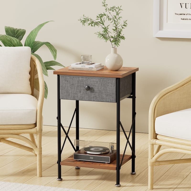 Javlergo X-Frame Nightstand with Removable Fabric Drawer 1 or 2-Pack Options Small Space Nightstand with Open Shelf for Bedroom