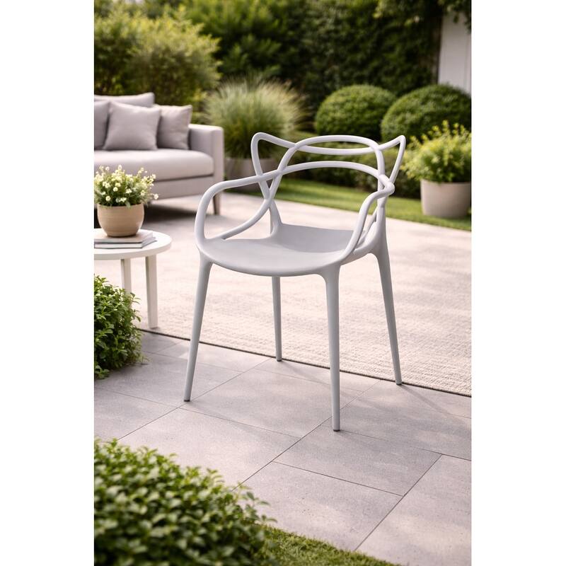 Modern Stackable Geometric Molded Stacking Chairs Dining Armchairs Indoor Outdoor Patio Work Office Kitchen (Set of 2)