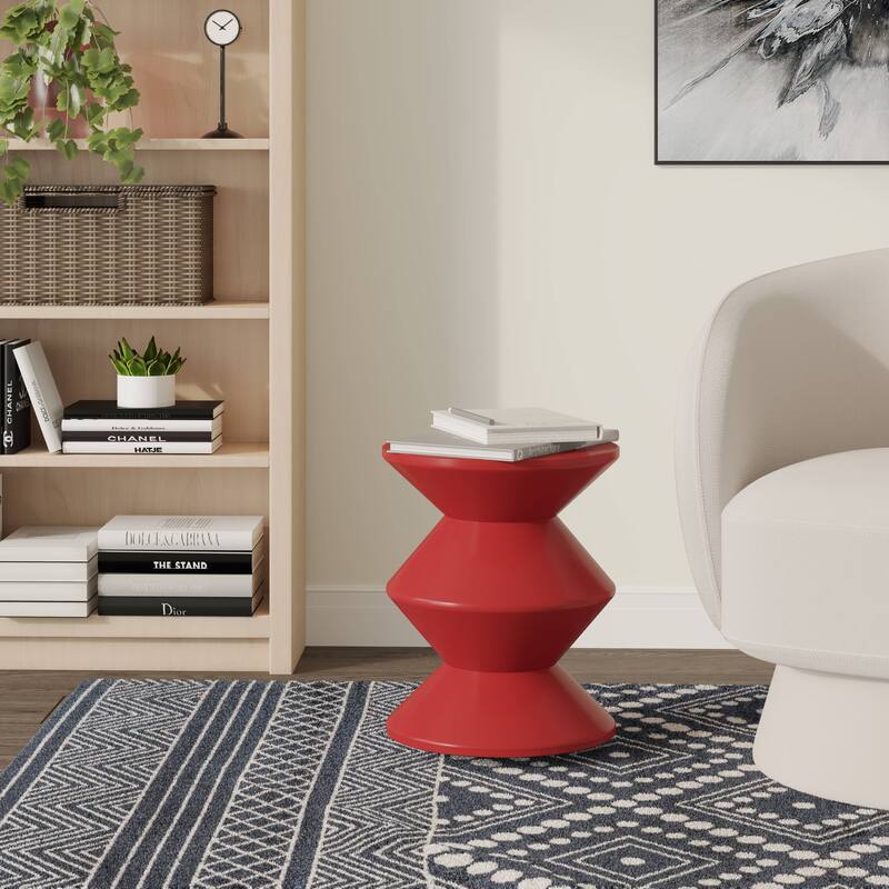 Round Side Table in ABS Plastic with Double-Hourglass Design End Table For Indoor and Outdoor
