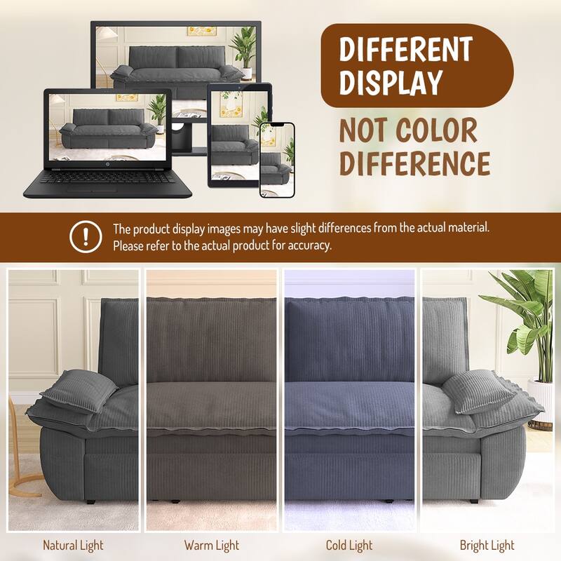 Homy Casa 73.2''/94.5" Queen/King Pull Out Sofa Bed, 3-in-1 Corduroy/Velvet Sleeper Couch