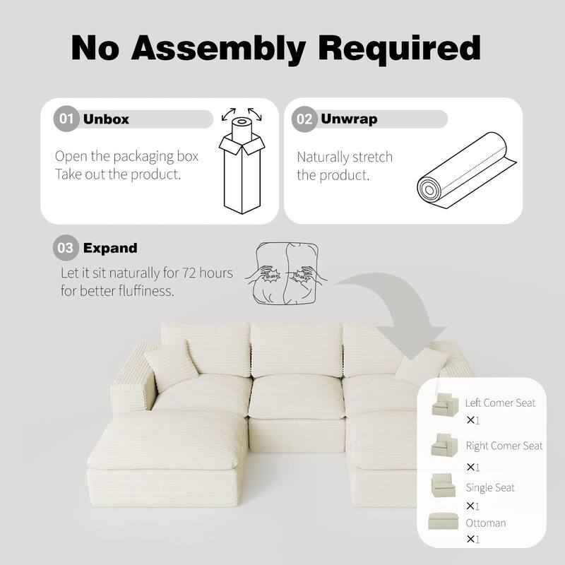 108" Cloud Sectional Couch with L-Shape Chaise, Left-right interchangeable, Modular Sofa with Deep Seat, Upholstered Couches