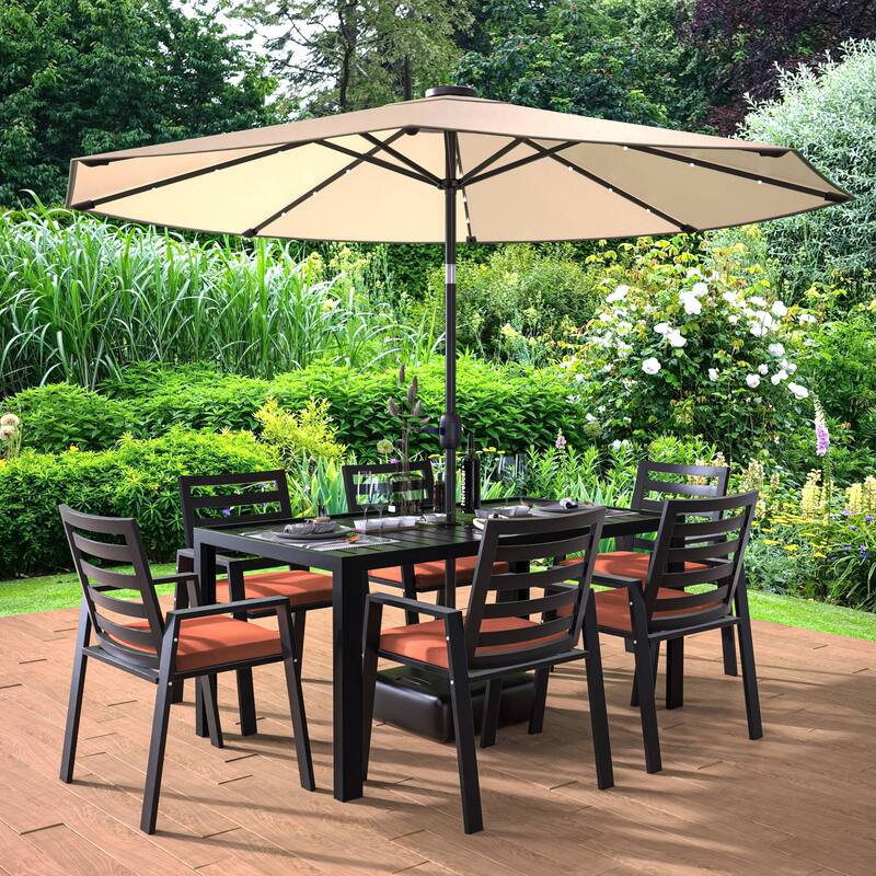7-Piece Outdoor Dining Set in Black Aluminum Chelsea Series by LeisureMod